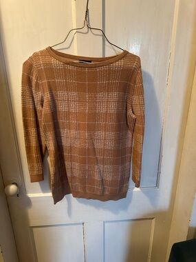 Ann Taylor Factory Tan Plaid Crewneck Sweater